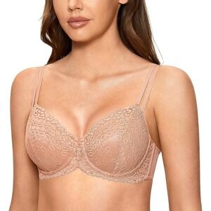 DOBREVA Tan Full Coverage Lace Balconette Bra‎ Beige Underwire 38E